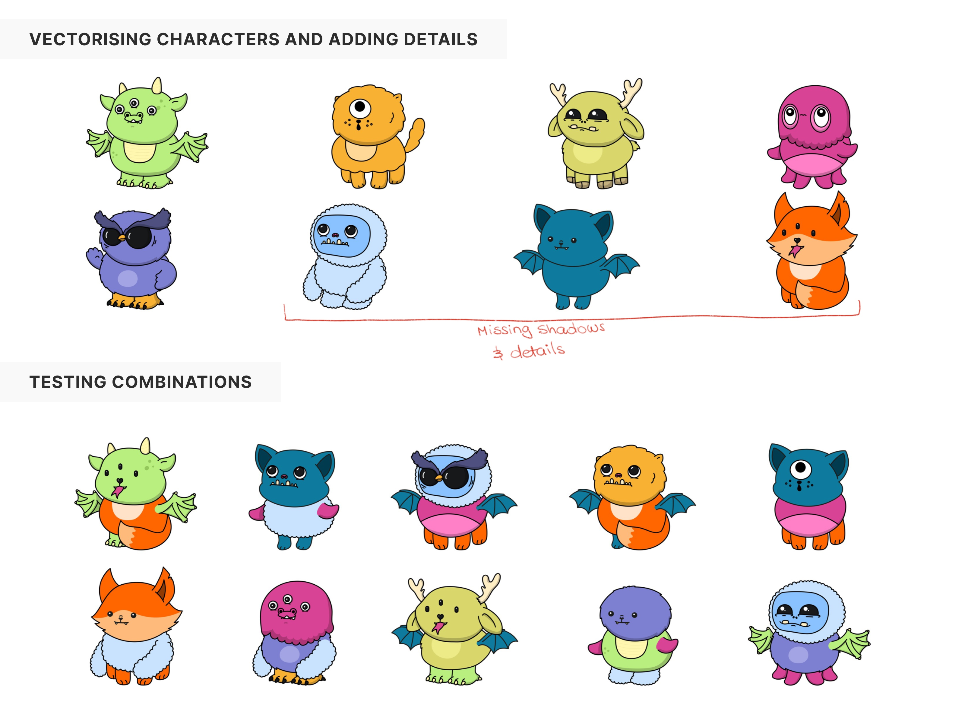 Vector characters, colour variants, and combinations