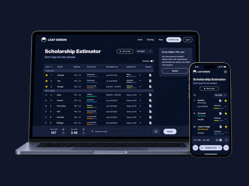 LSAT Demon product shown on desktop and mobile
