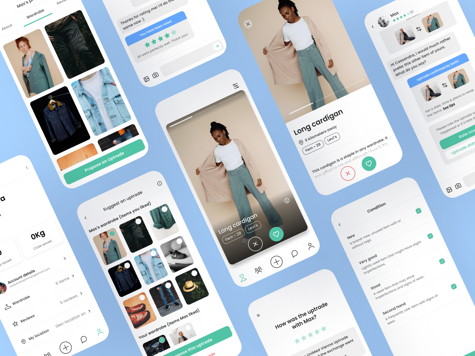 Uptraded mobile fashion app screens